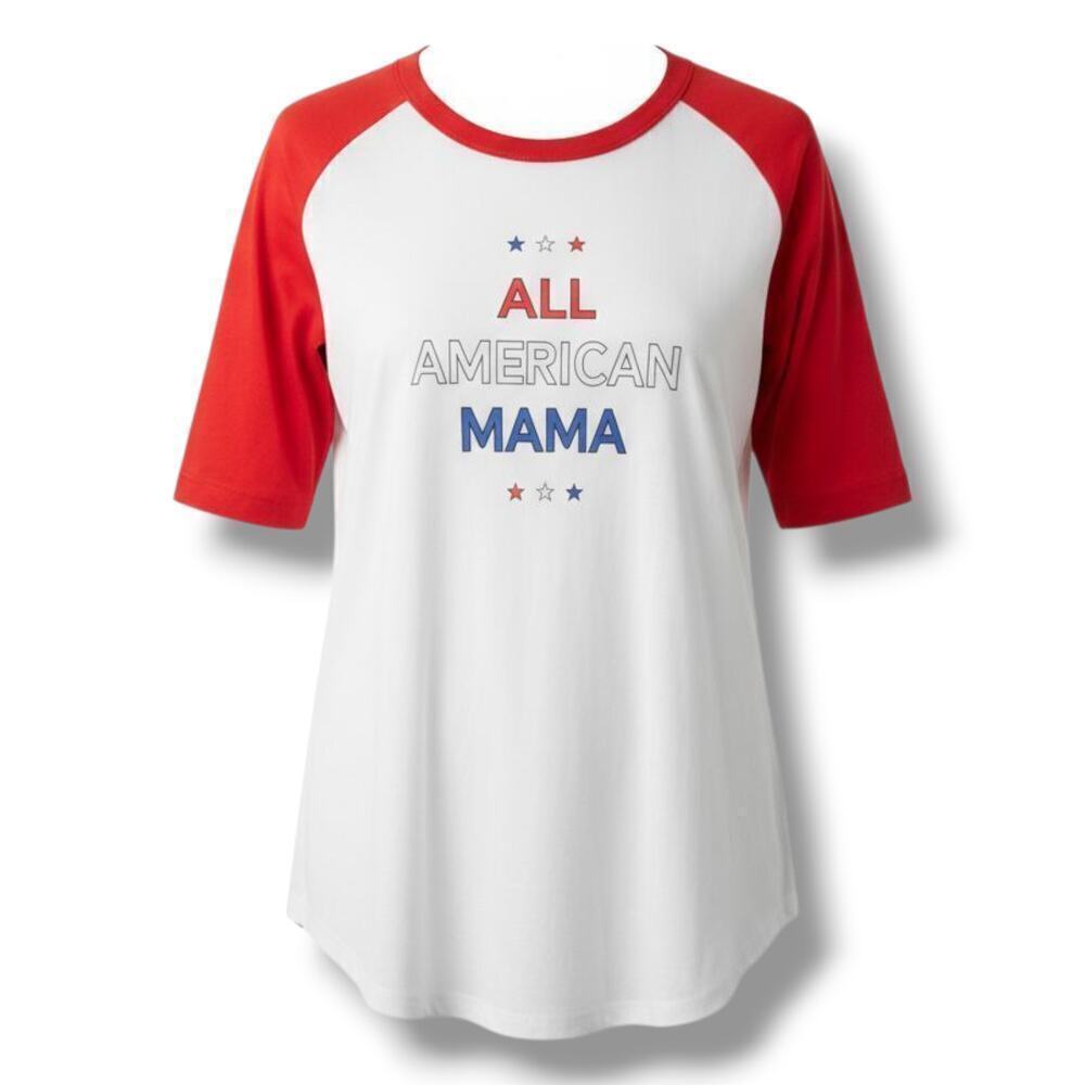 LuLaRoe Women’s Medium Red White Blue Patriotic Graphic Tee “All American Mama”